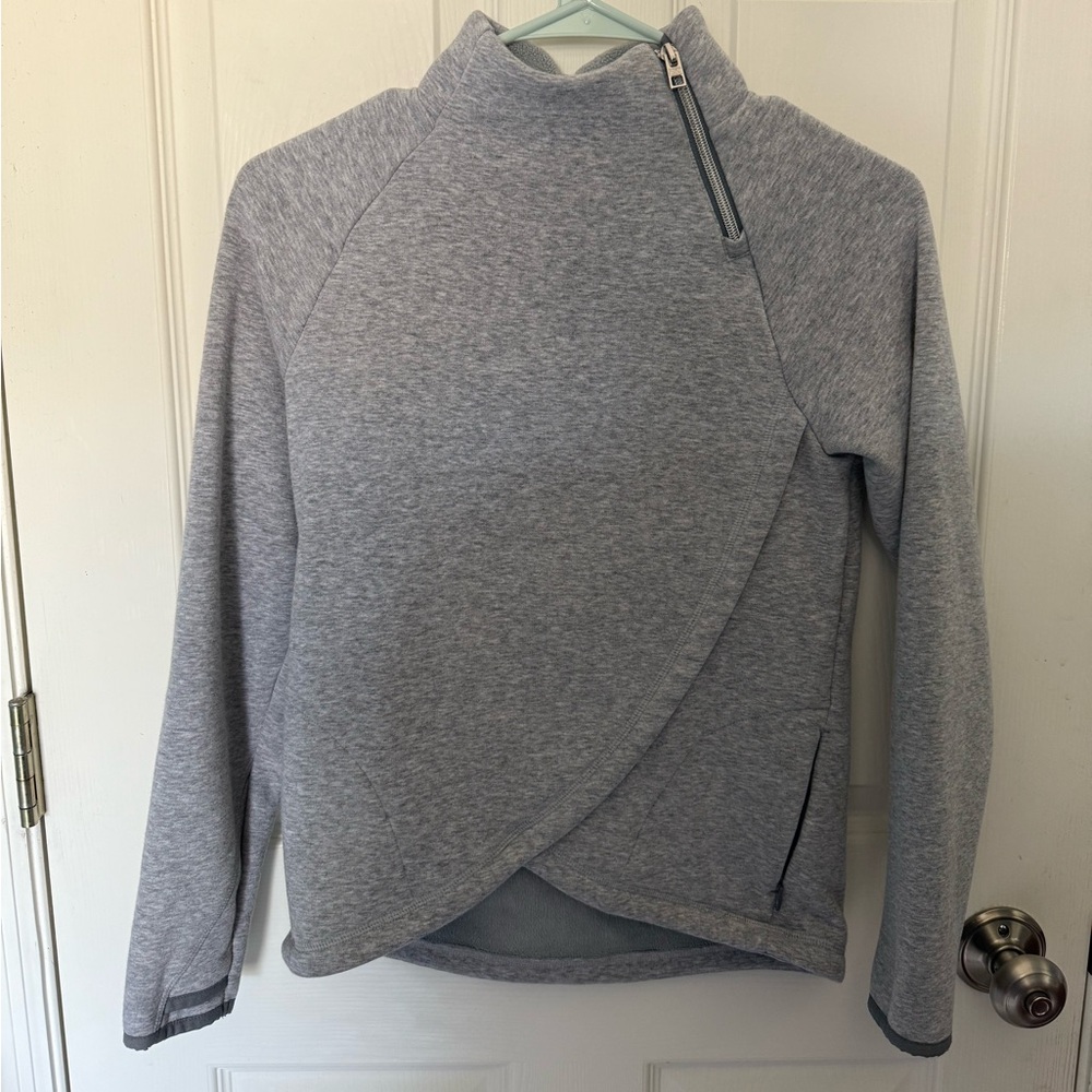 Athleta Girl Gray Asymmetrical Fleece Pullover